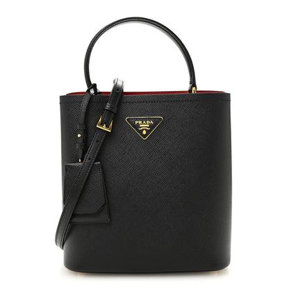 Prada Saffiano Cuir Medium Panier Bucket Bag Black Fuoco 1 of 10