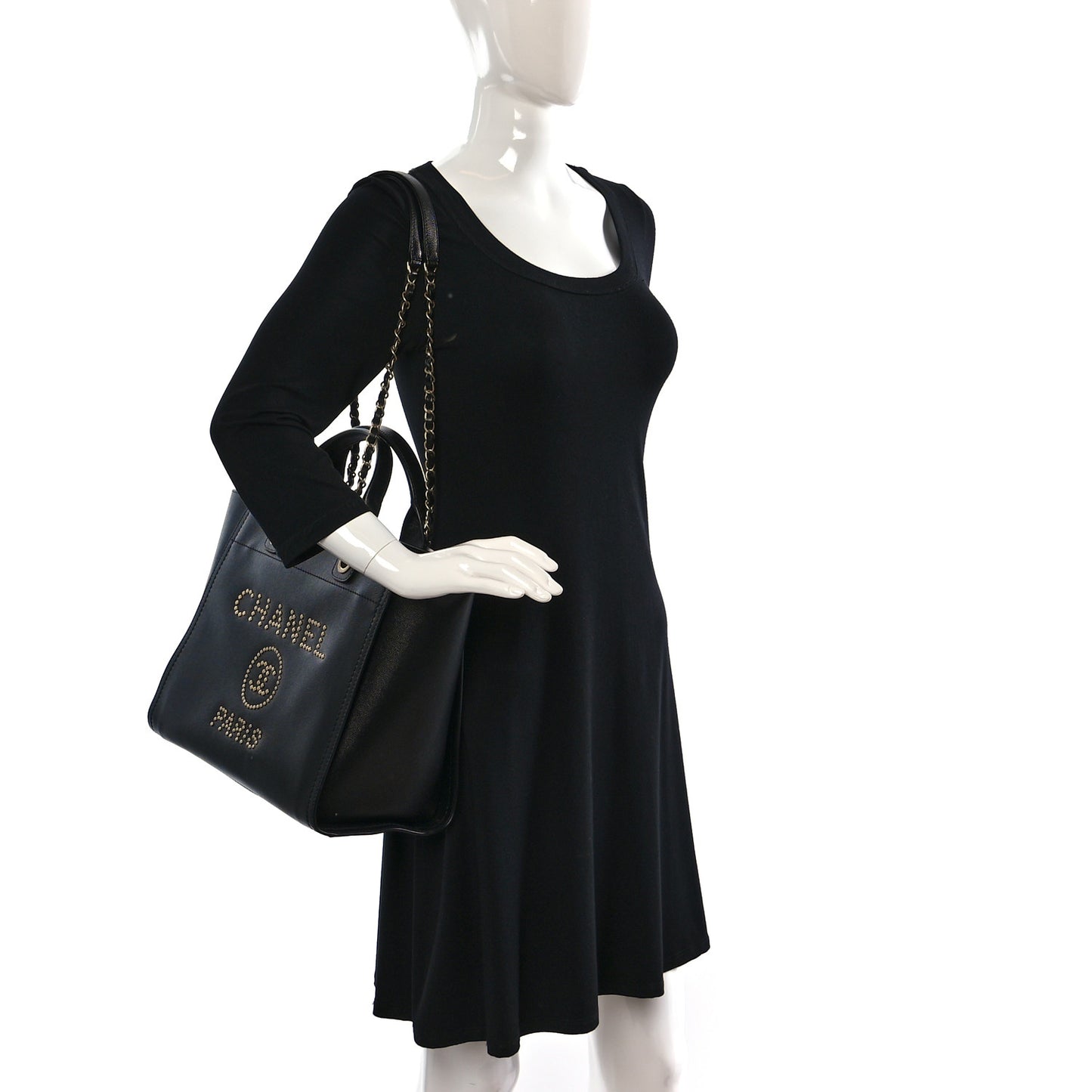 Caviar Medium Studded Deauville Tote Black