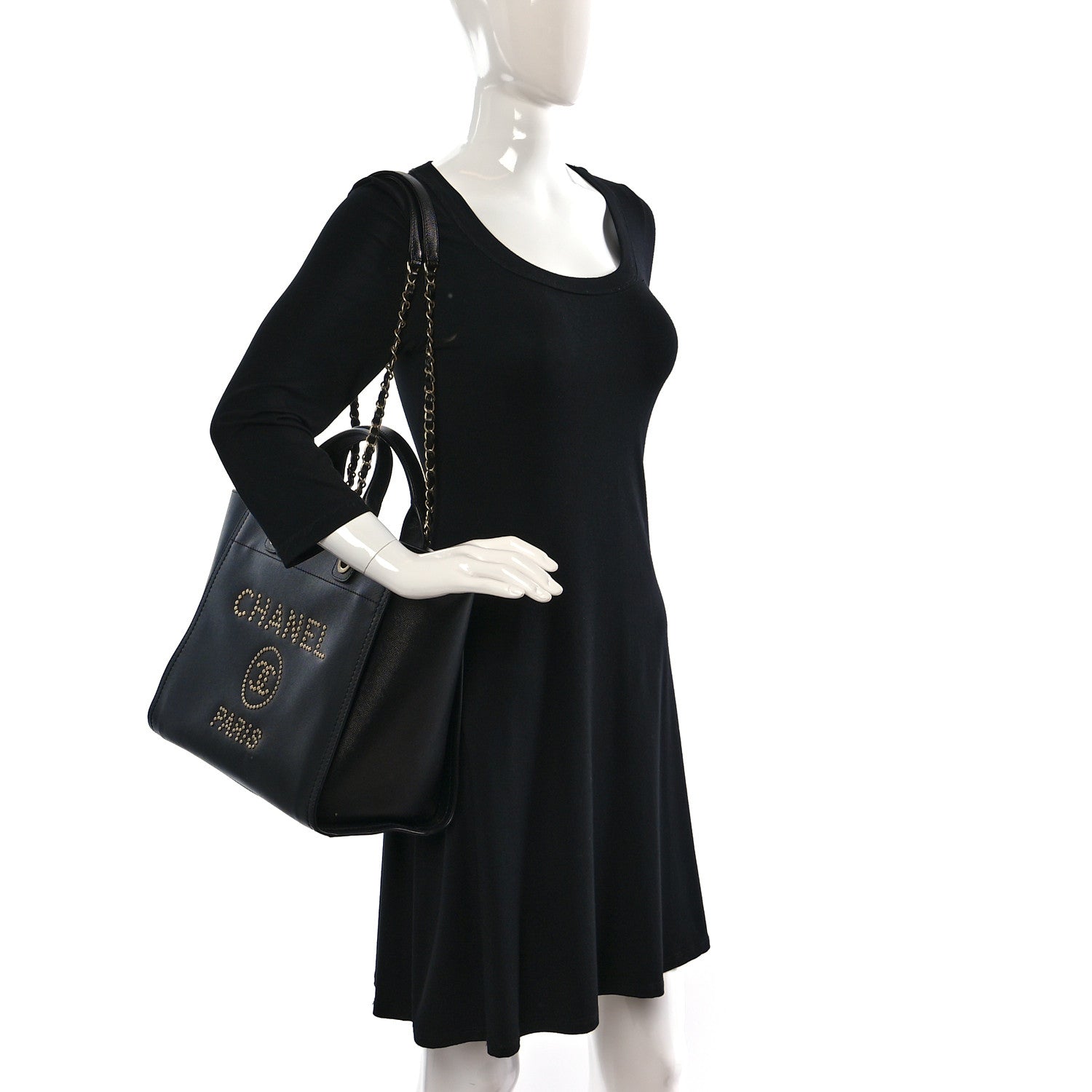 Chanel Caviar Medium Studded Deauville Tote Black 2 of 11