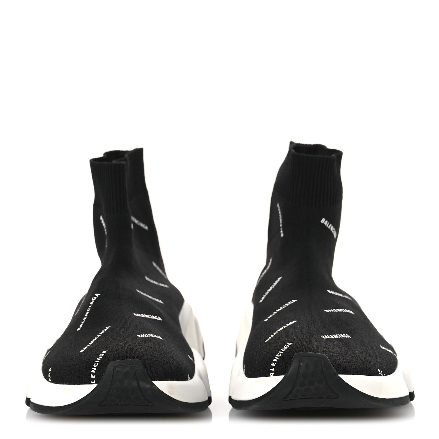 Balenciaga Neoprene Knit Allover Logo Bi-Color Sole Womens Speed Sneakers 35 Black White 5 of 26