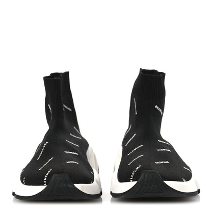 Balenciaga Neoprene Knit Allover Logo Bi-Color Sole Womens Speed Sneakers 35 Black White 5 of 26