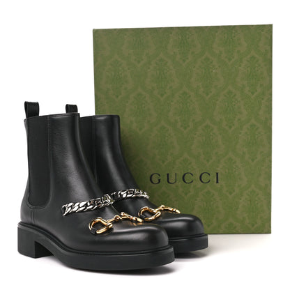 Gucci Flores Calfskin Horsebit Chain Ankle Boots 40 Black 9 of 9