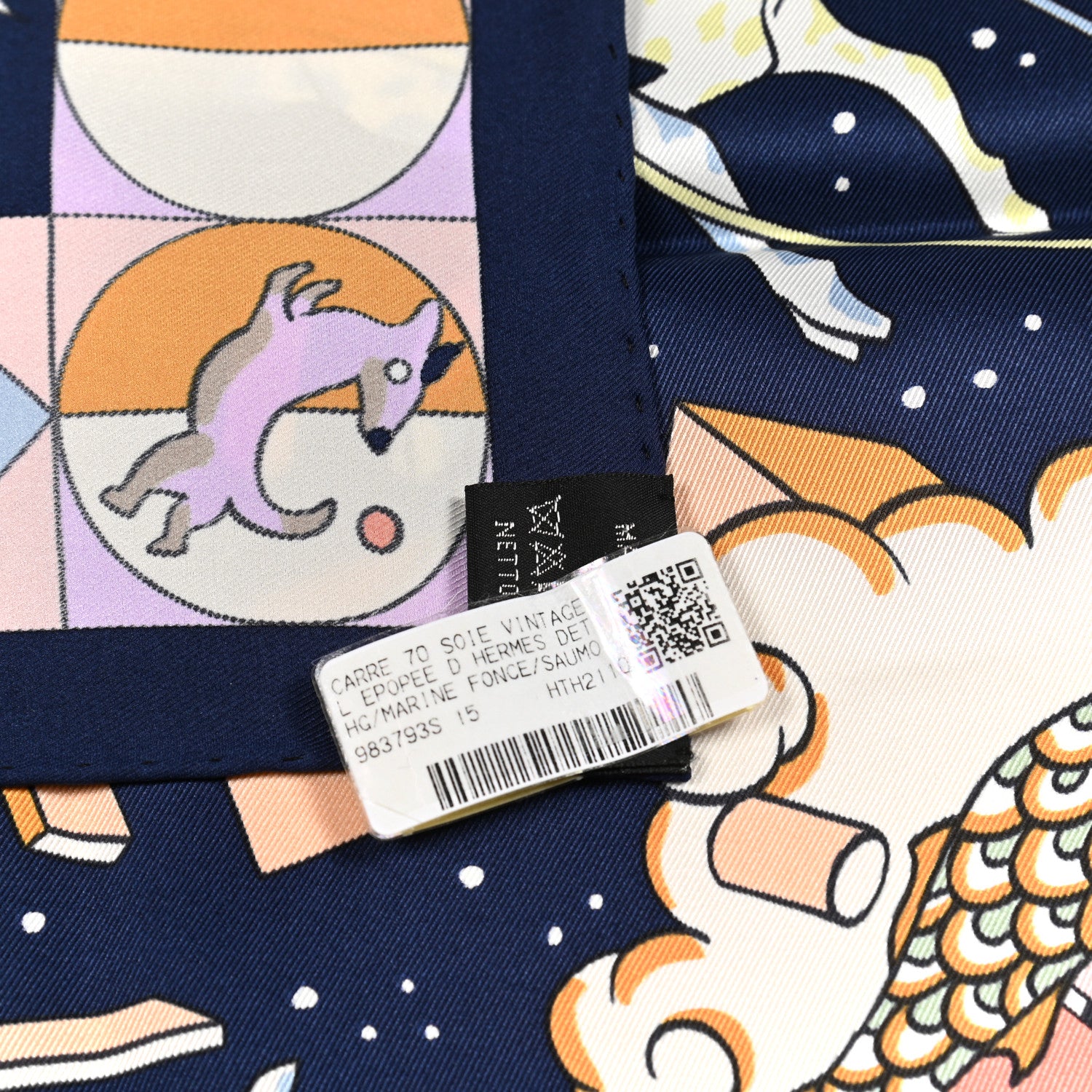 Hermes Silk L'Epopee D' Hermes Detail Scarf 70 Marine Fonce Saumon 2 of 5