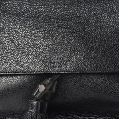 Gucci Pebbled Calfskin Medium Bamboo Daily Flap Shoulder Bag Black 8 of 9