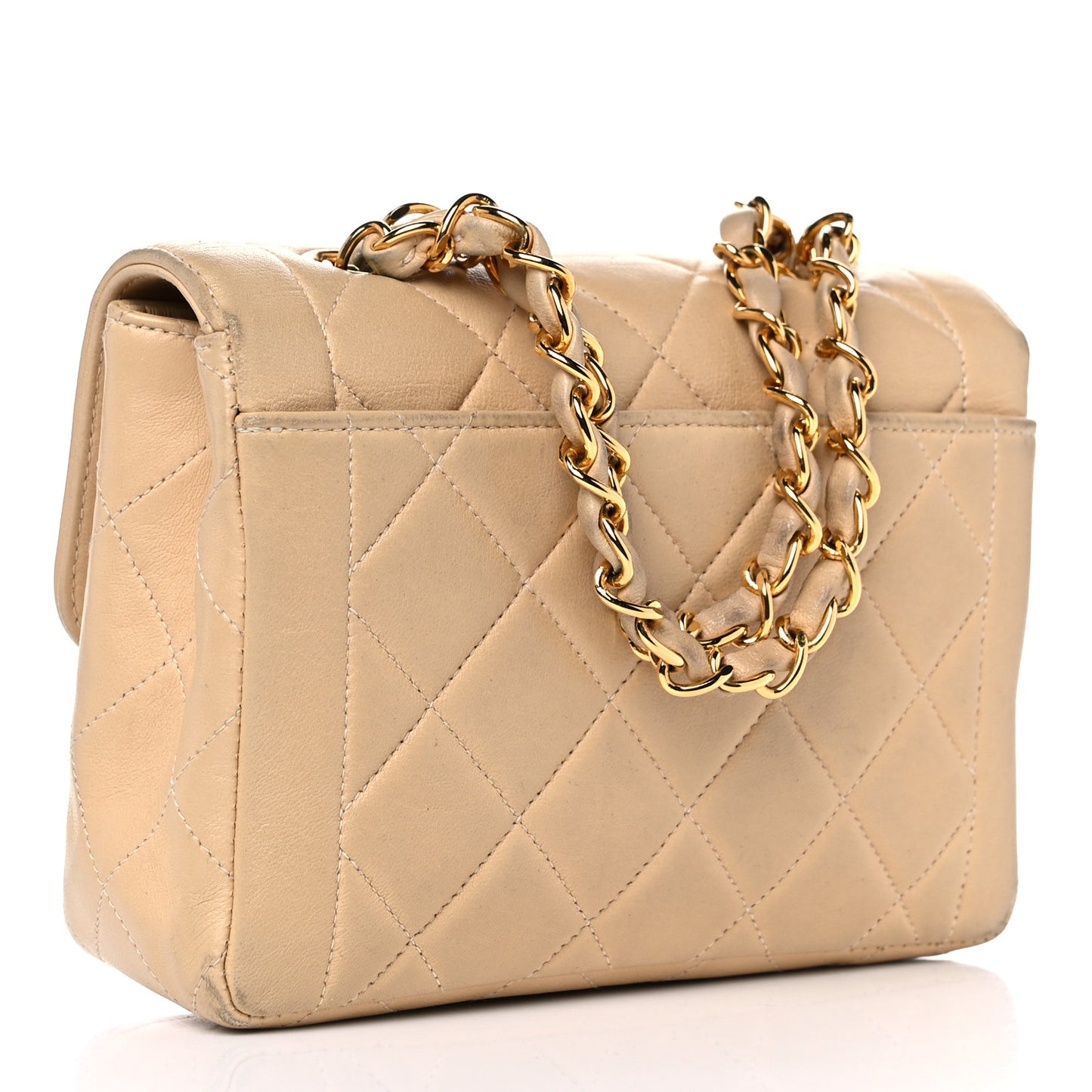 Lambskin Quilted Mini Square Flap Beige