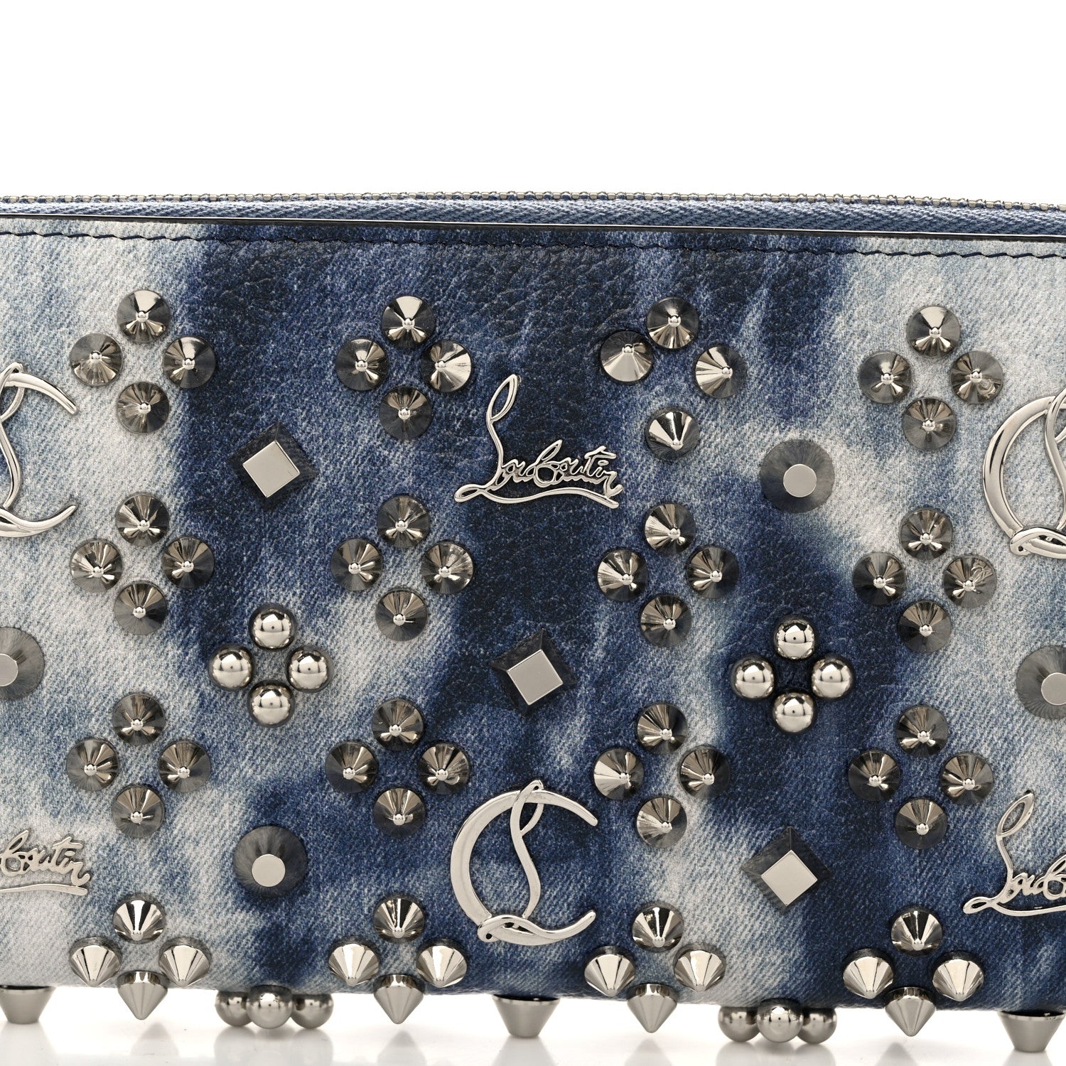 Christian Louboutin Metallic Calfskin Tie Dye Spiked Zip Around Wallet Silver 9 of 12