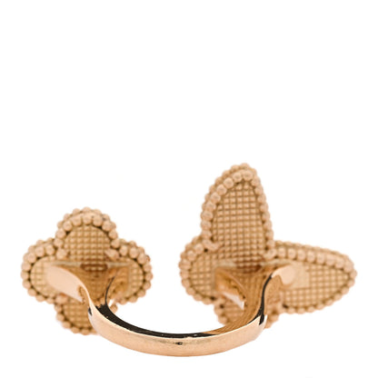 Van Cleef & Arpels 18K Yellow Gold Mother of Pearl Tiger Eye Lucky Alhambra Between the Finger Ring 53 6.5 3 of 5