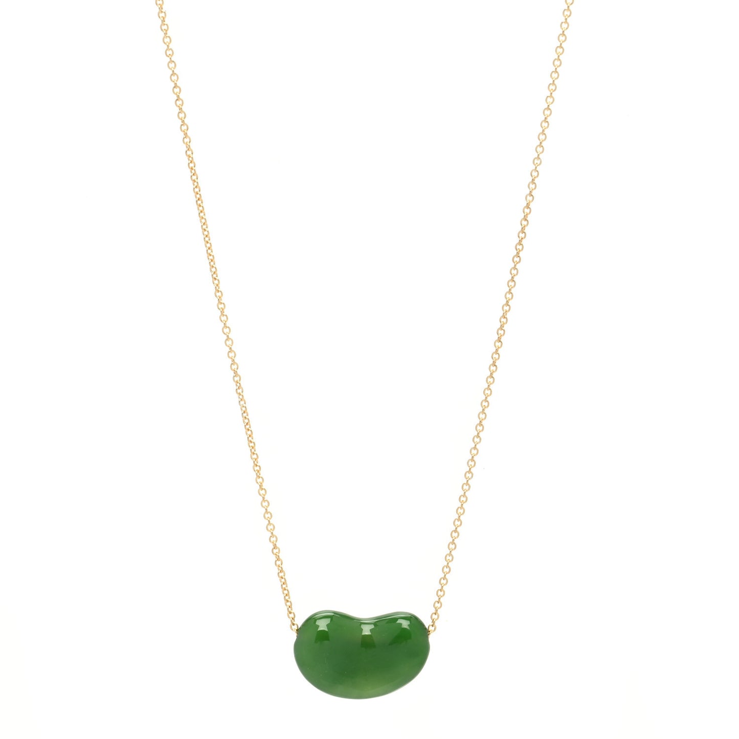 18K Yellow Gold Jade 18mm Elsa Peretti Bean Pendant Necklace