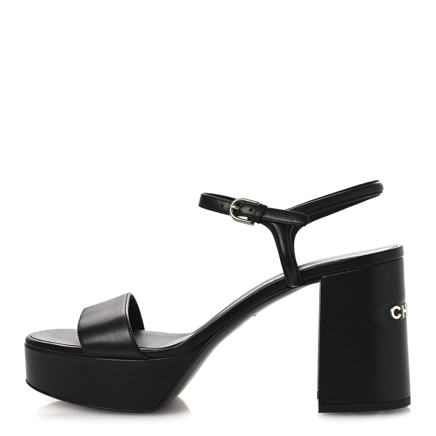 Lambskin Logo Platform Sandals 41 Black