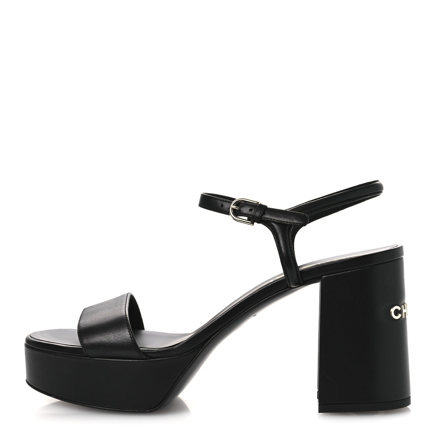 Chanel Lambskin Logo Platform Sandals 41 Black 1 of 12