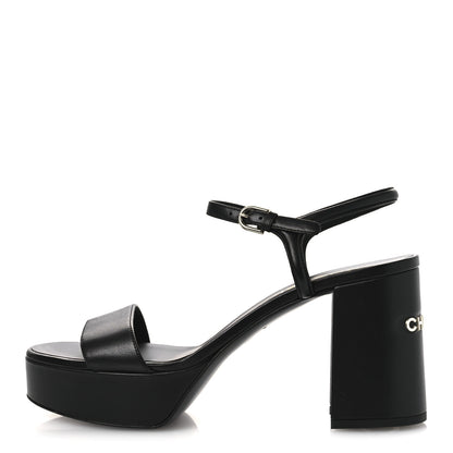 Chanel Lambskin Logo Platform Sandals 41 Black 1 of 12