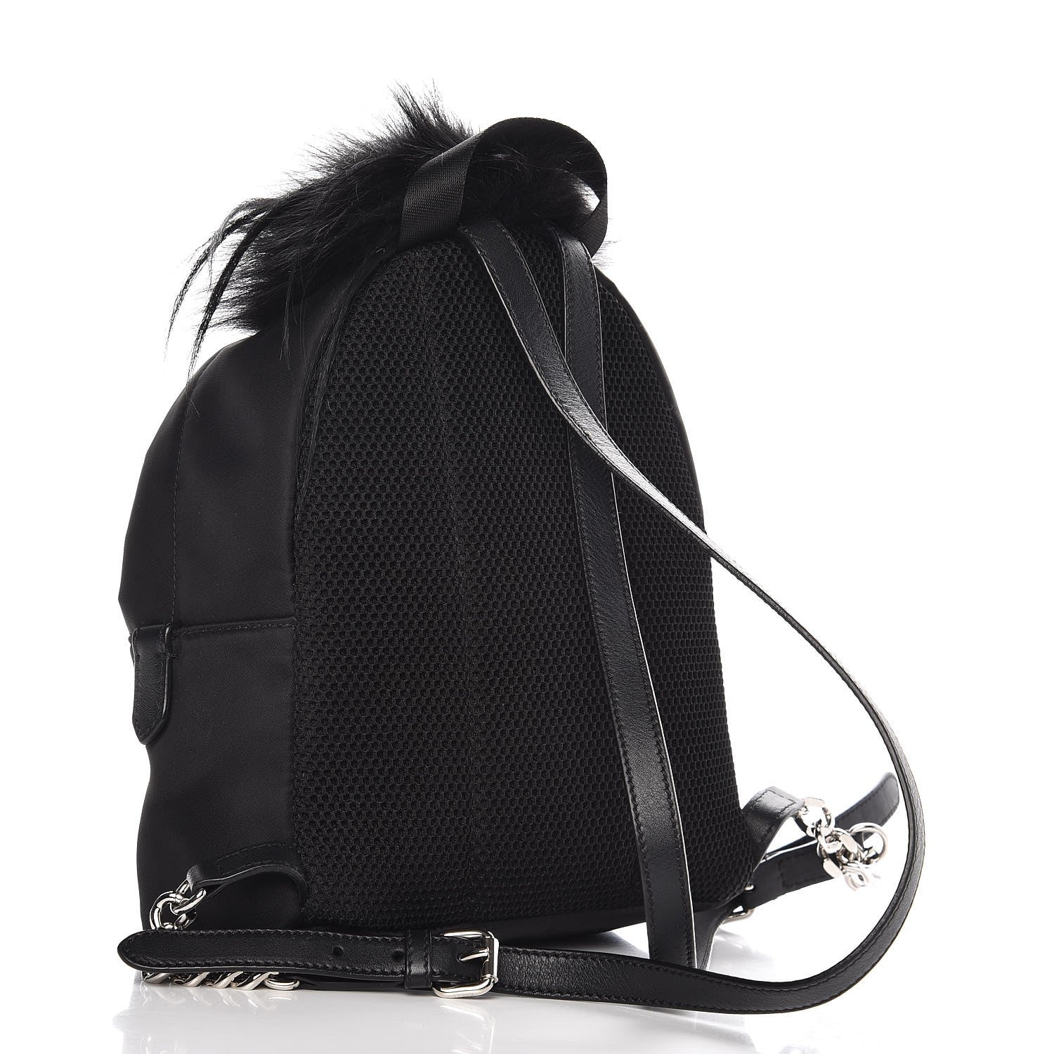 Fendi Nylon Vitello Dolce Goat Fox Fur Crocodile Monster Eyes Mini Backpack Black Sunflower 3 of 8