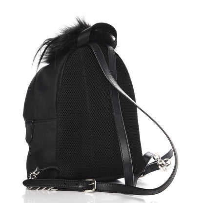 Fendi Nylon Vitello Dolce Goat Fox Fur Crocodile Monster Eyes Mini Backpack Black Sunflower 3 of 8