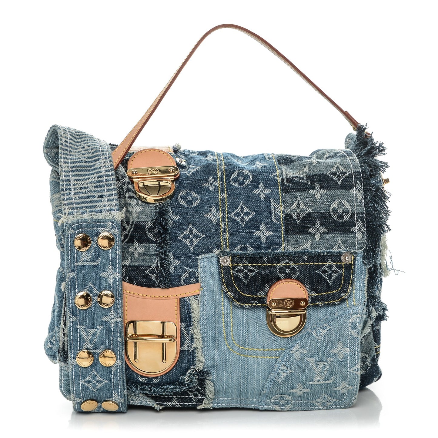 Denim Patchwork Posty Messenger Bag Blue