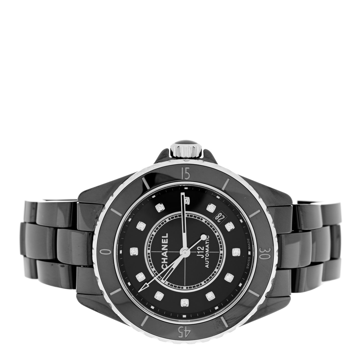 Stainless Steel Ceramic Diamond 38mm J12 Automatic Watch Black