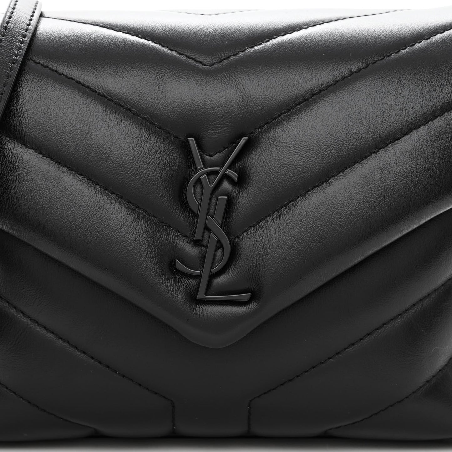 Calfskin Y Quilted Monogram Monochrome Toy Loulou Crossbody Bag Black