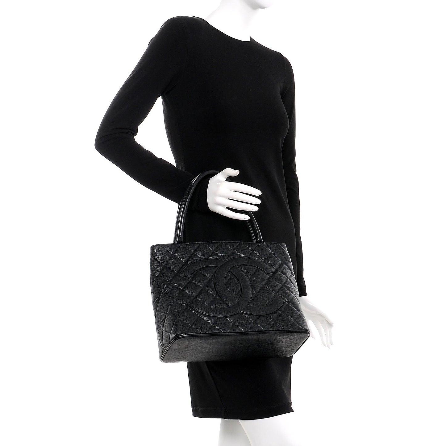 Caviar Quilted Medallion Tote Black
