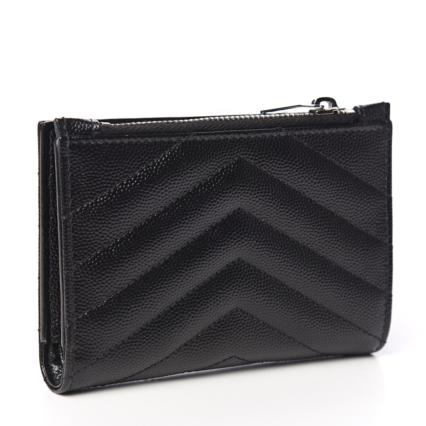 Grain De Poudre Matelasse Chevron Monogram Zipped Two-Part Wallet Black