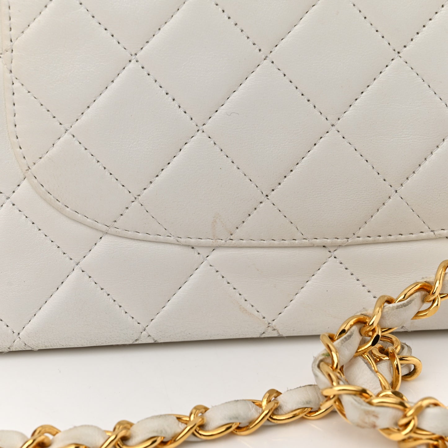 Lambskin Quilted Medium Double Flap White