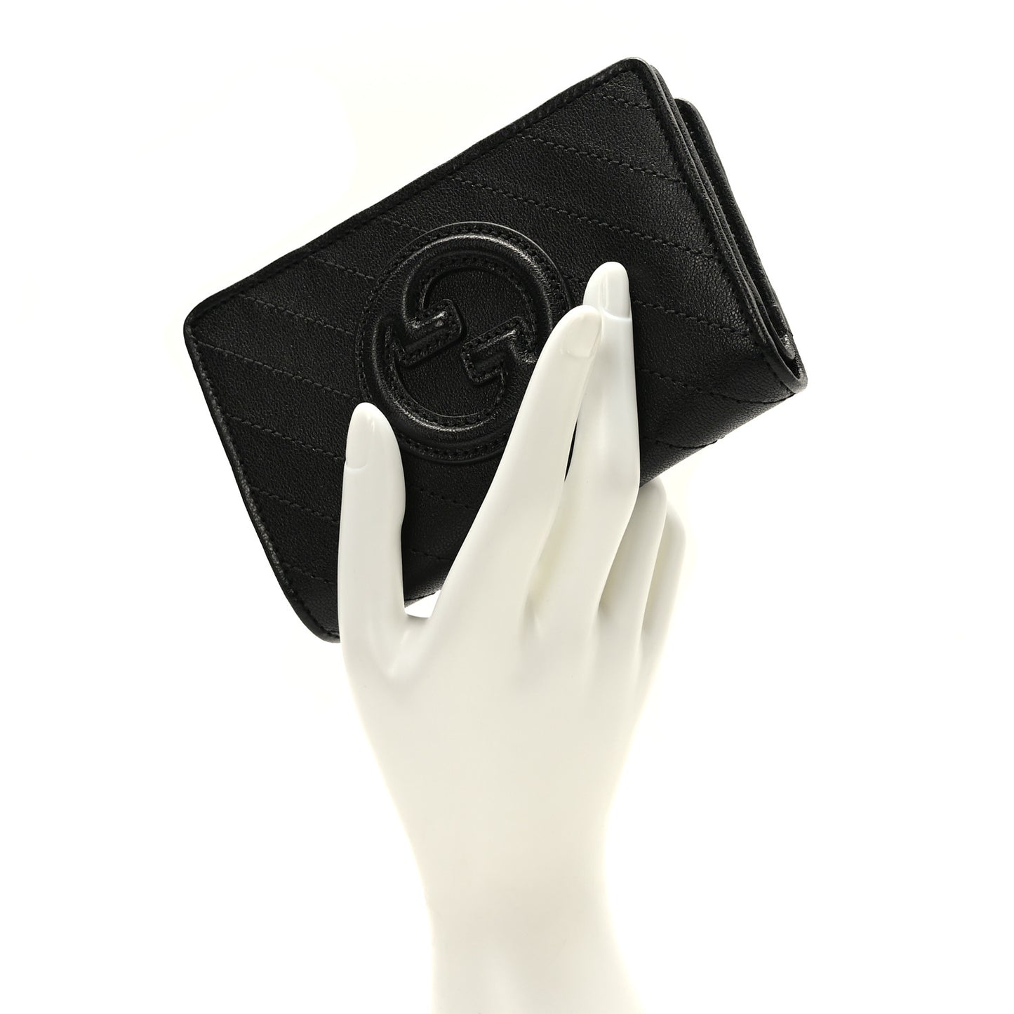 Sakai Be Green Calfskin Diagonal Stitched Blondie Travel Wallet Black