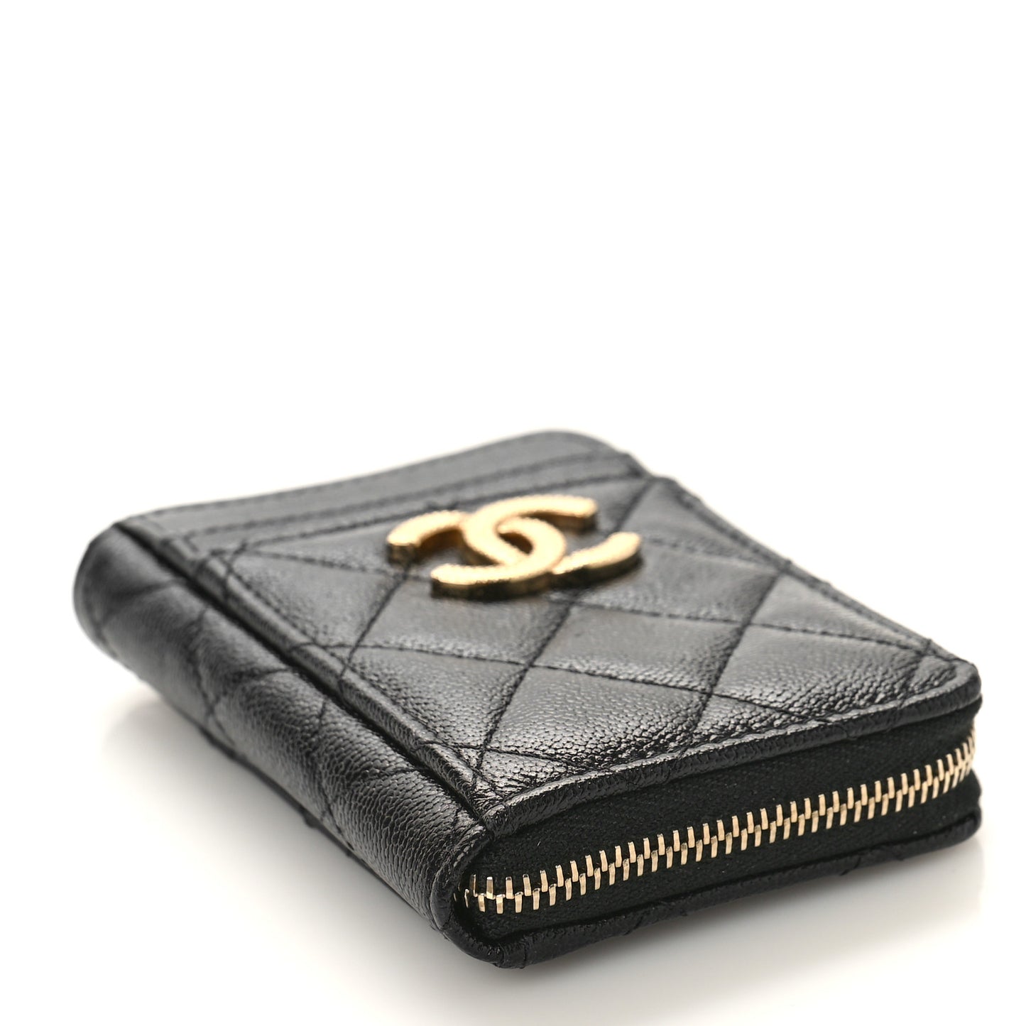 Caviar Quilted Studded CC Zip Card Holder Black