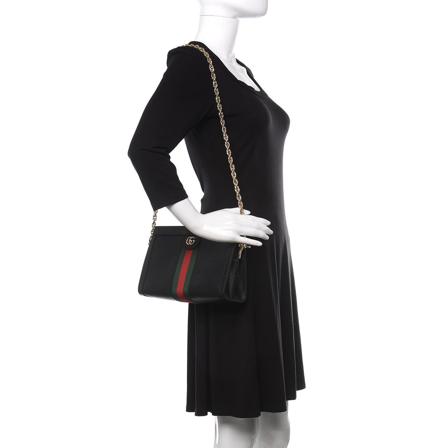 Calfskin GG Web Small Ophidia Chain Shoulder Bag Black
