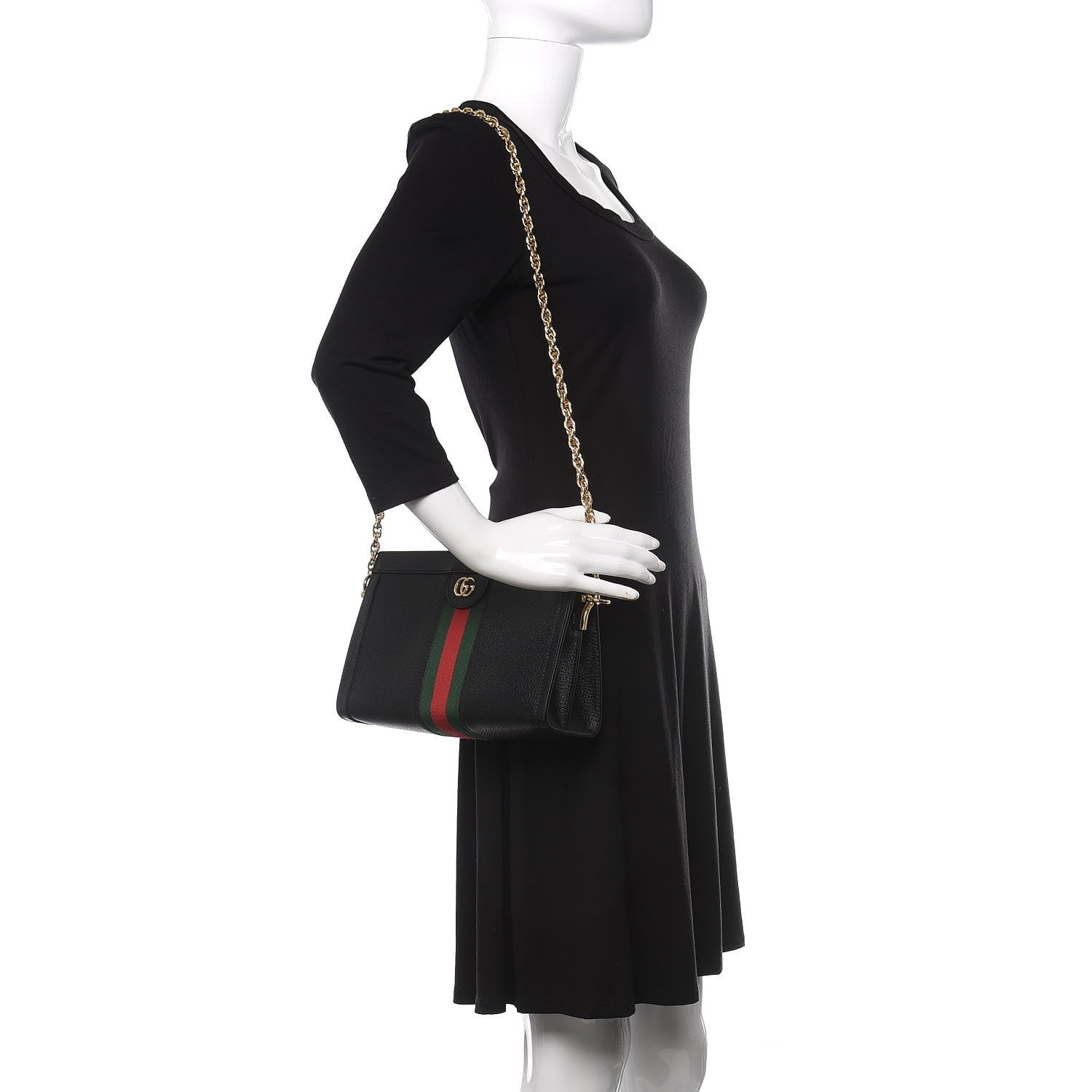 Gucci Calfskin GG Web Small Ophidia Chain Shoulder Bag Black 2 of 10