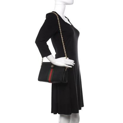 Gucci Calfskin GG Web Small Ophidia Chain Shoulder Bag Black 2 of 10