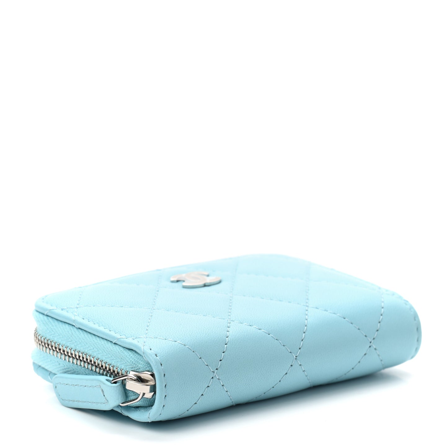 Lambskin Quilted Zip Around Coin Purse Wallet Neon Blue