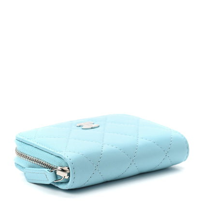 Chanel Lambskin Quilted Zip Around Coin Purse Wallet Neon Blue 7 of 7