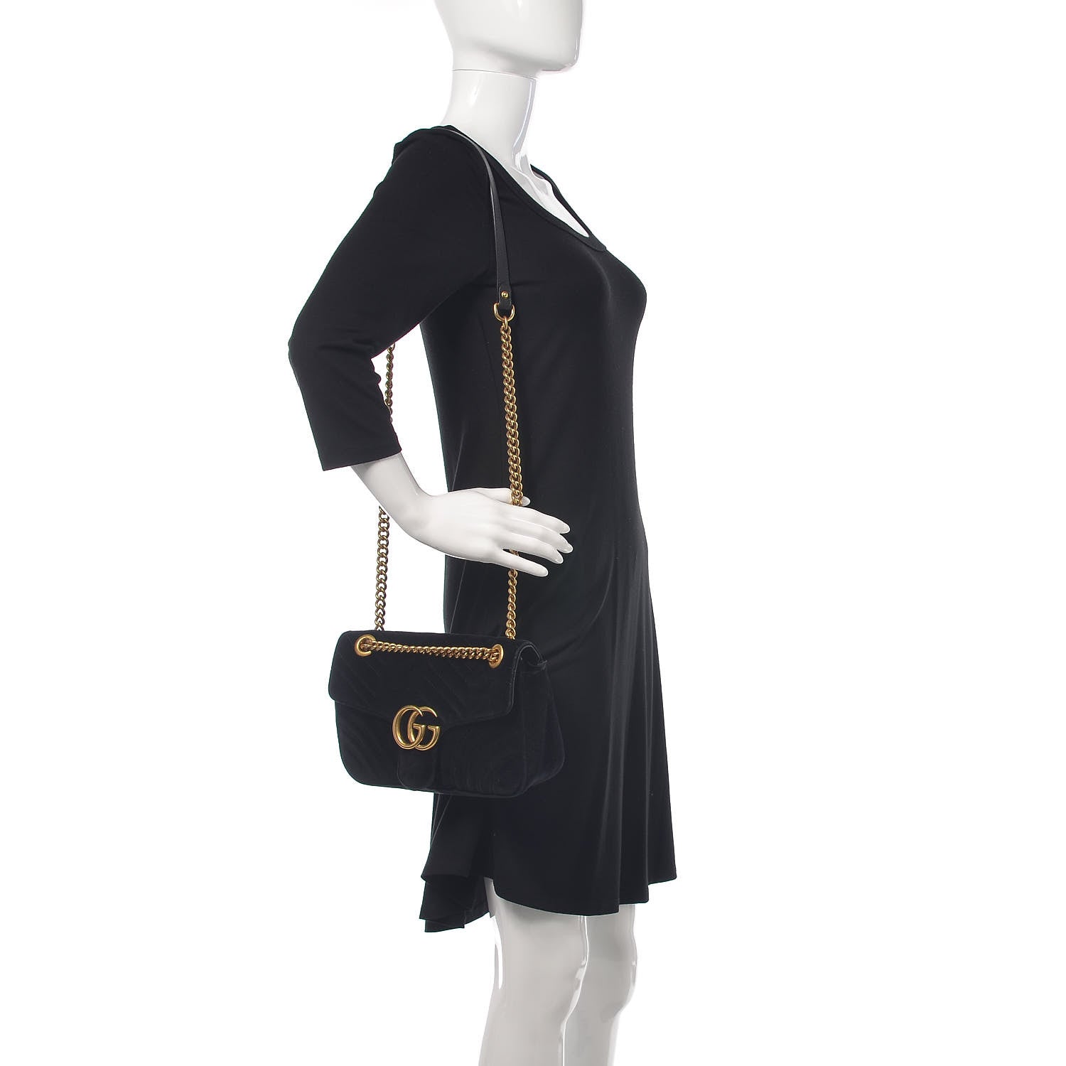 Gucci Velvet Matelasse Small GG Marmont Shoulder Bag Black 2 of 13