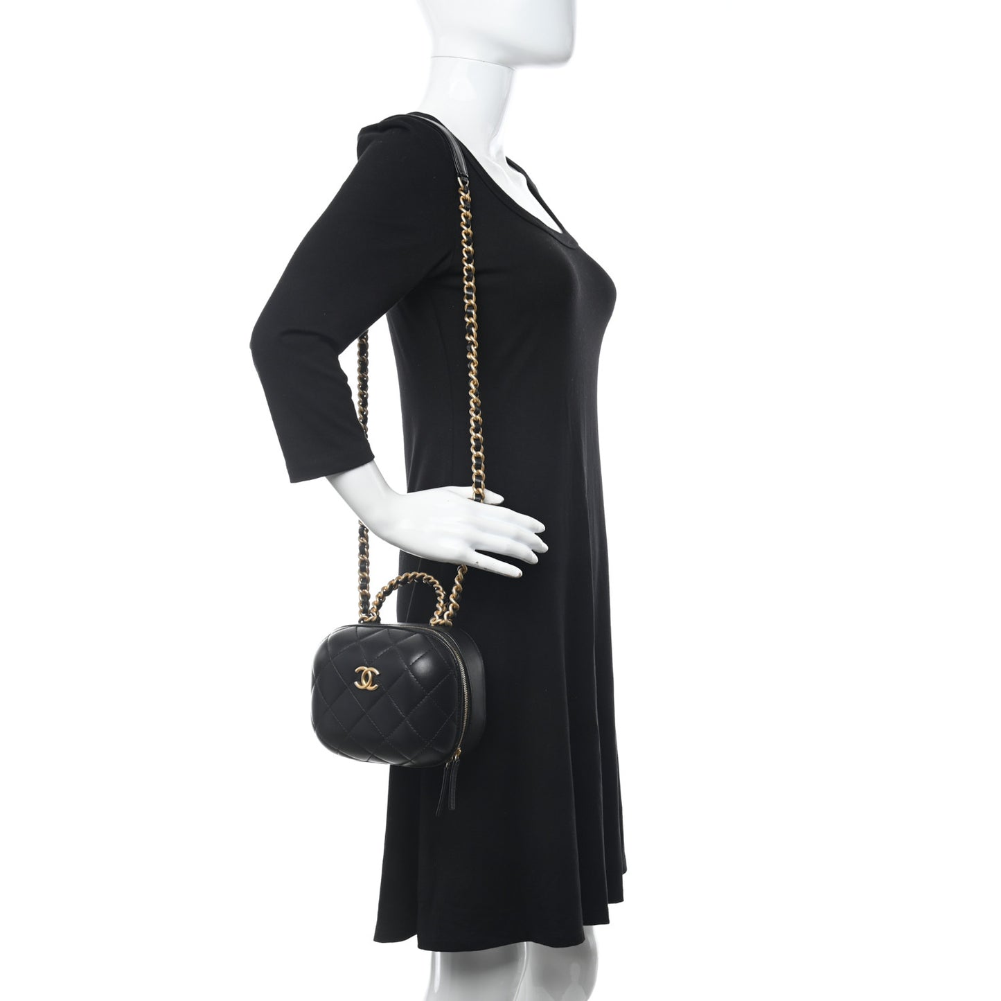 Lambskin Quilted Small CC Bubble Vanity Case Black