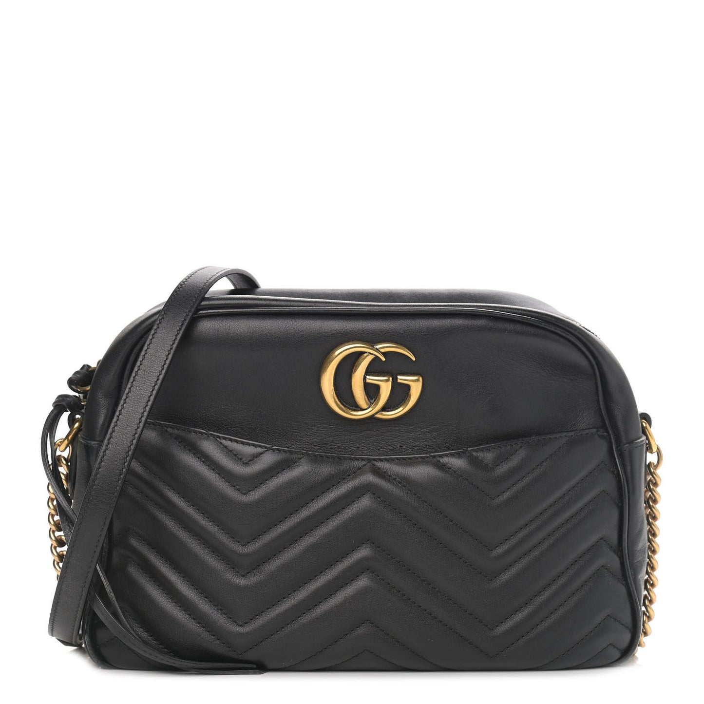 Calfskin Matelasse Medium GG Marmont Chain Shoulder Bag Black