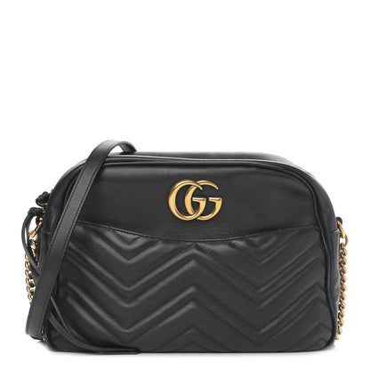 Gucci Calfskin Matelasse Medium GG Marmont Chain Shoulder Bag Black 1 of 12