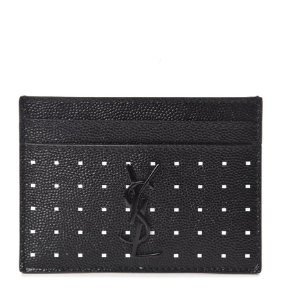 Saint Laurent Grain De Poudre Geo Print Monogram Credit Card Case Black White 1 of 8
