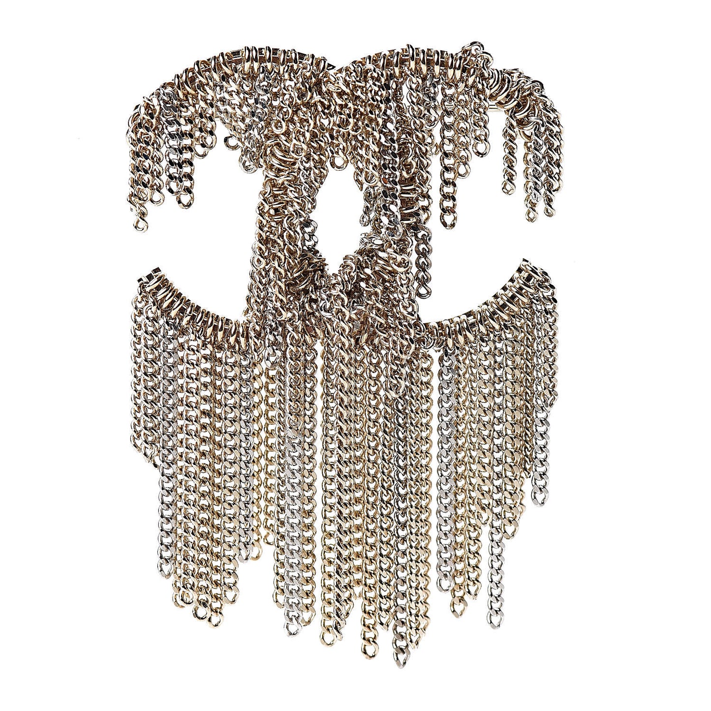 Chain Fringe CC Brooch Gold