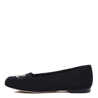 Chanel Kid Suede CC Flats 37.5 Black 1 of 13