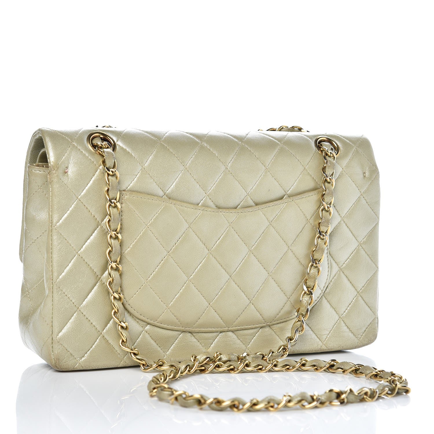 Chanel Metallic Lambskin Quilted Medium Double Flap Light Gold 3 of 22