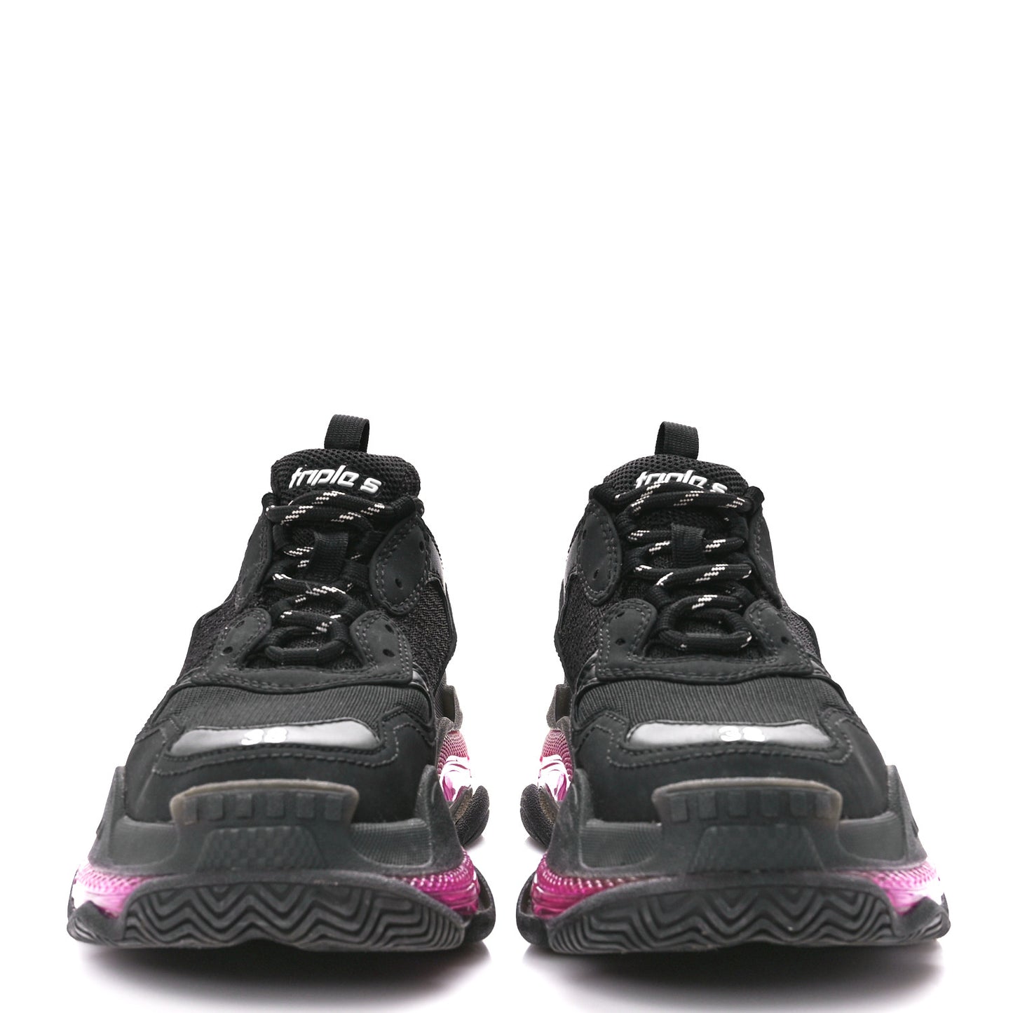 Fabric Mesh Clear Sole Womens Triple S Sneakers 38 Black Pink Neon