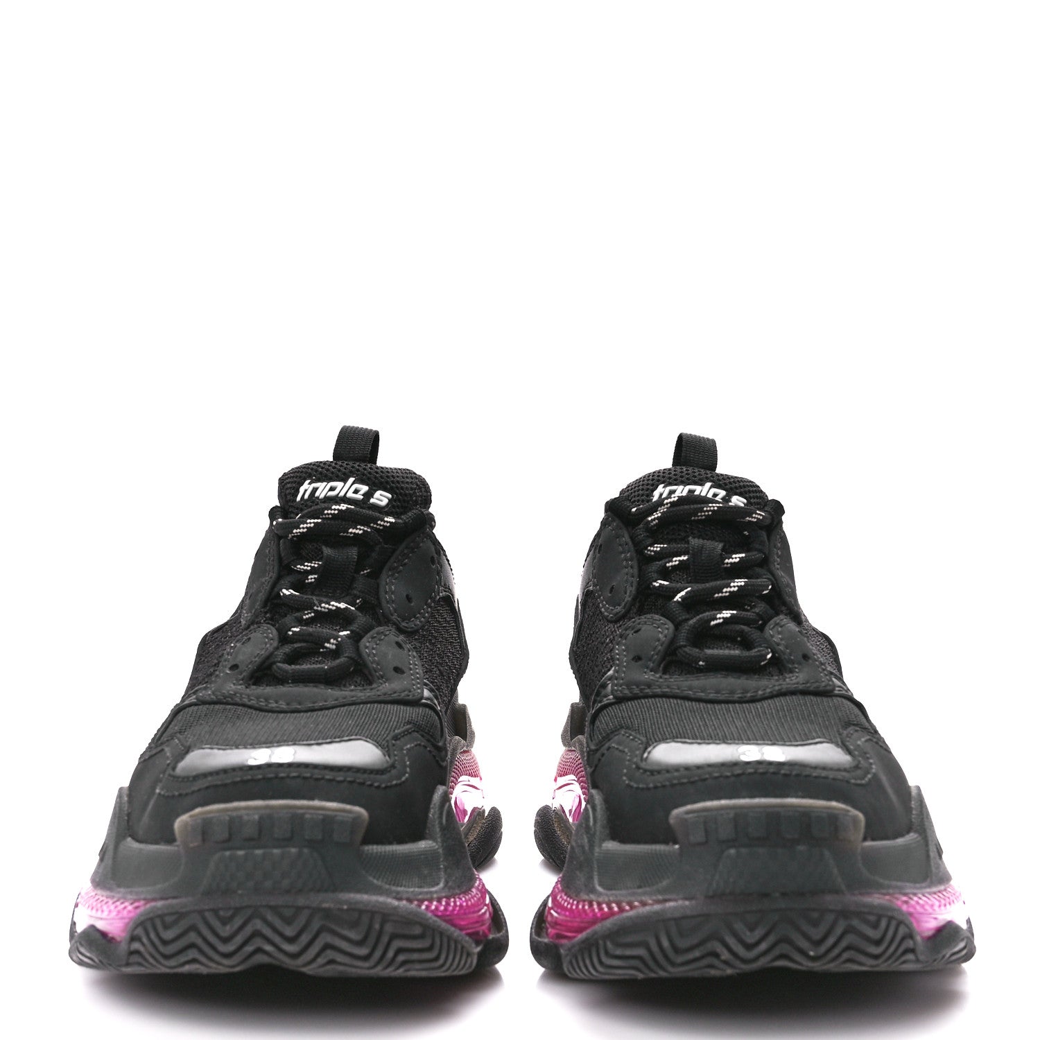 Balenciaga Fabric Mesh Clear Sole Womens Triple S Sneakers 38 Black Pink Neon 2 of 8