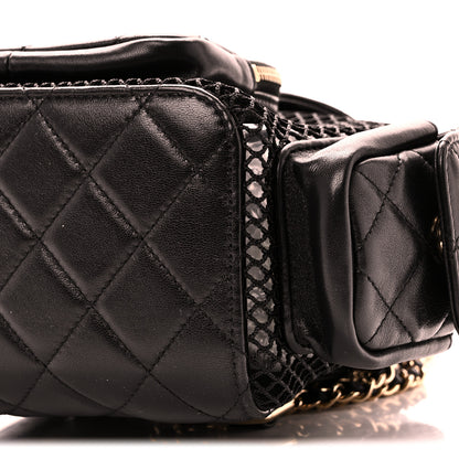 Chanel Shiny Lambskin Mesh Quilted Small Cargo Duma Drawstring Backpack Black 10 of 10