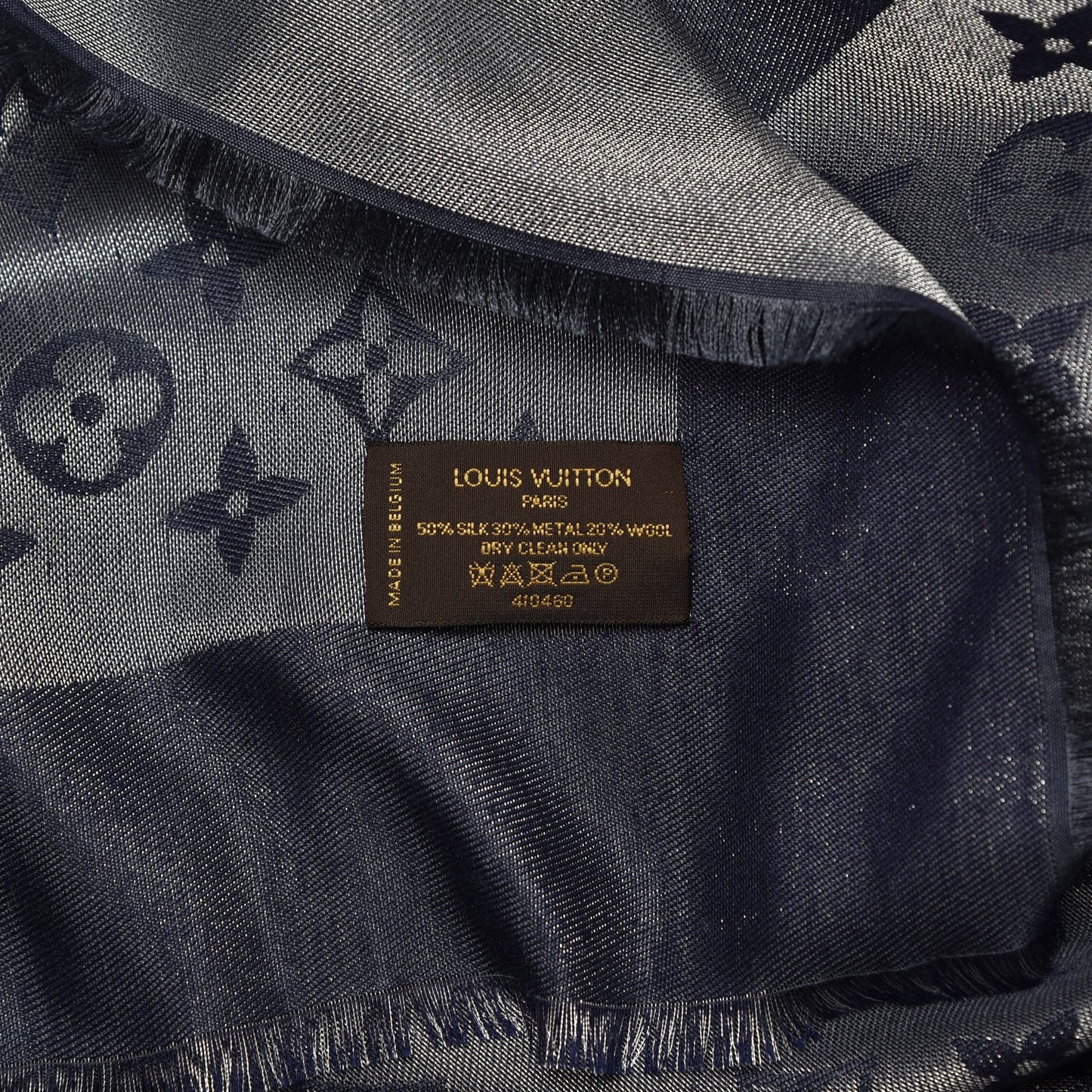 Silk Metal Wool Monogram Shawl Blue