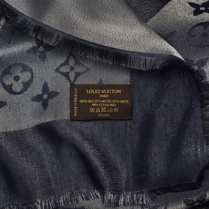 Louis Vuitton Silk Metal Wool Monogram Shawl Blue 4 of 4