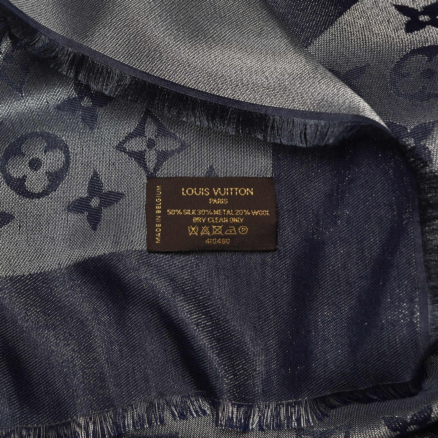 Louis Vuitton Silk Metal Wool Monogram Shawl Blue 4 of 6