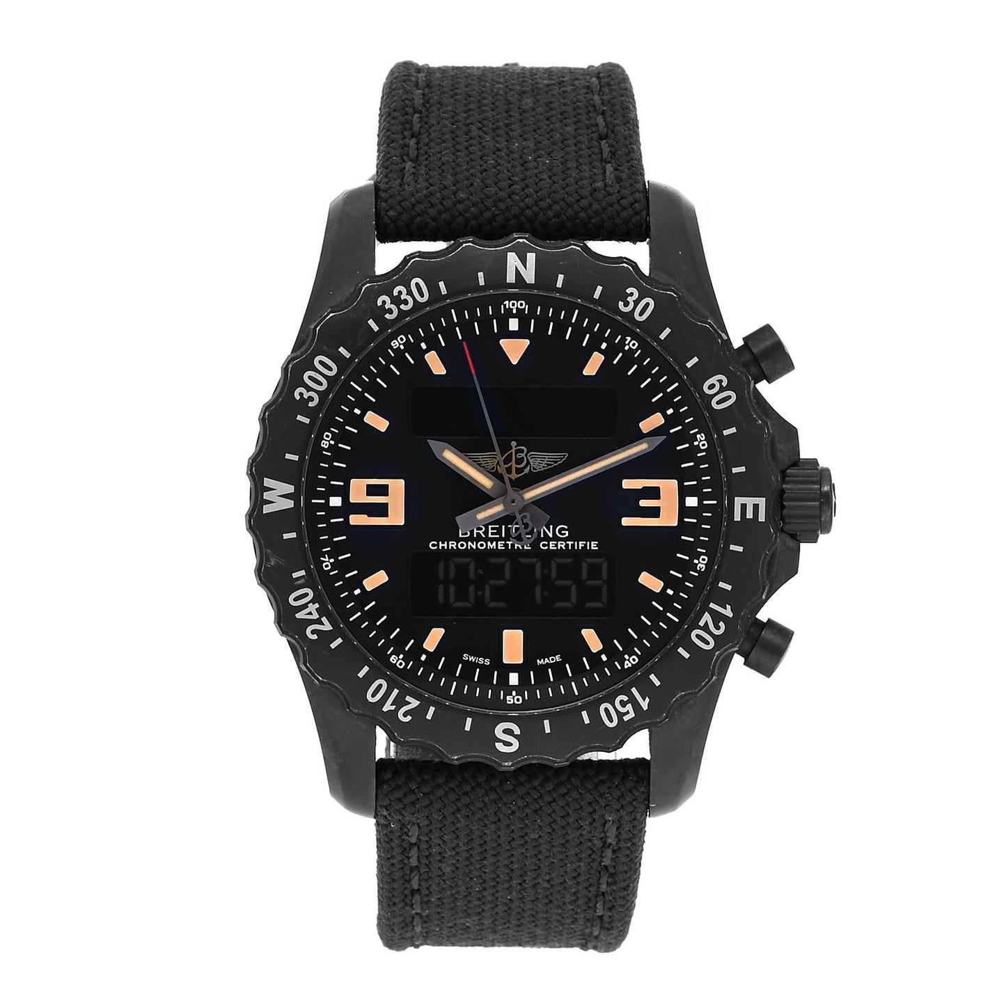 Black Steel Nylon 48mm Aerospace Military GMT Alarm Quartz Watch Black M78366