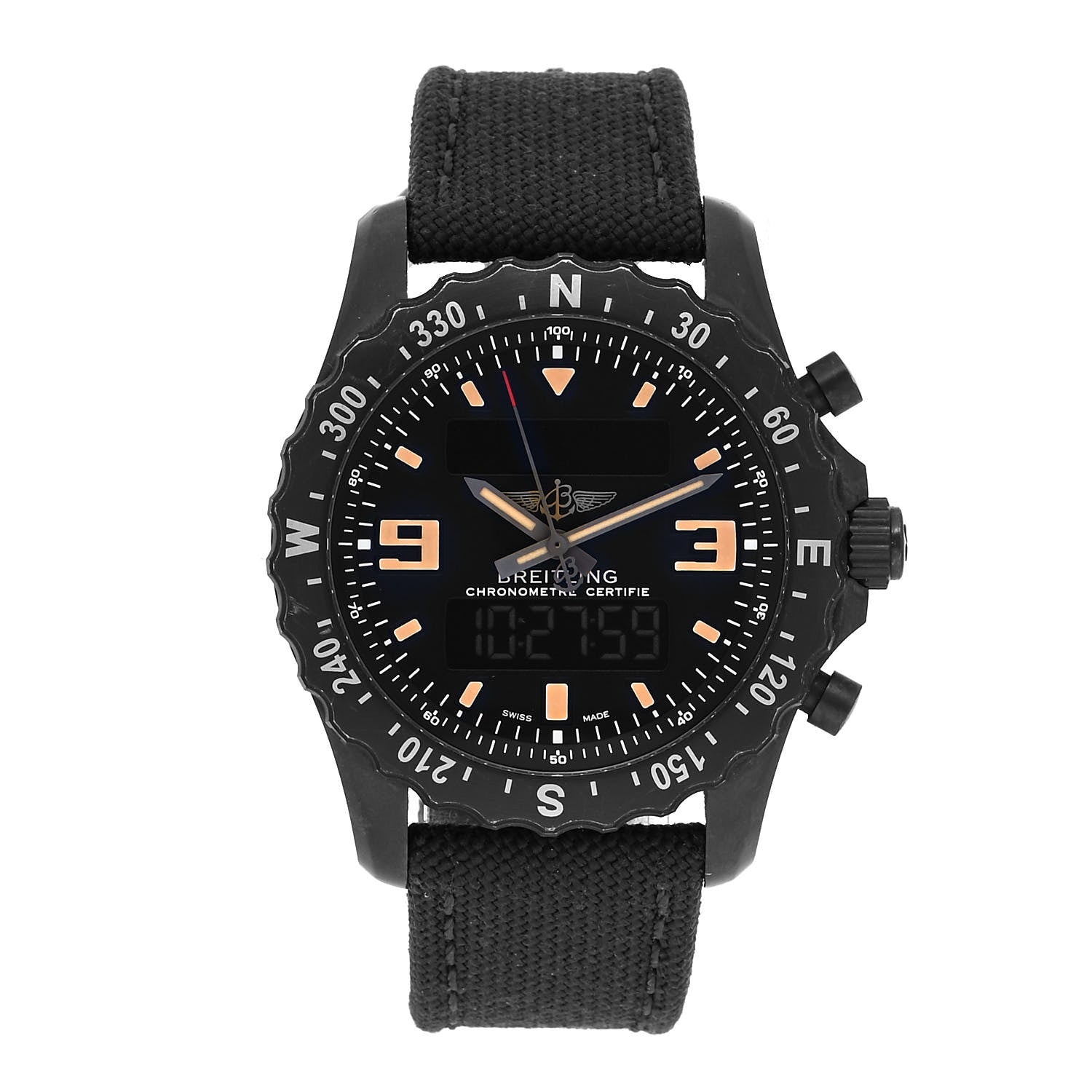 Breitling Black Steel Nylon 48mm Aerospace Military GMT Alarm Quartz Watch Black M78366 1 of 5