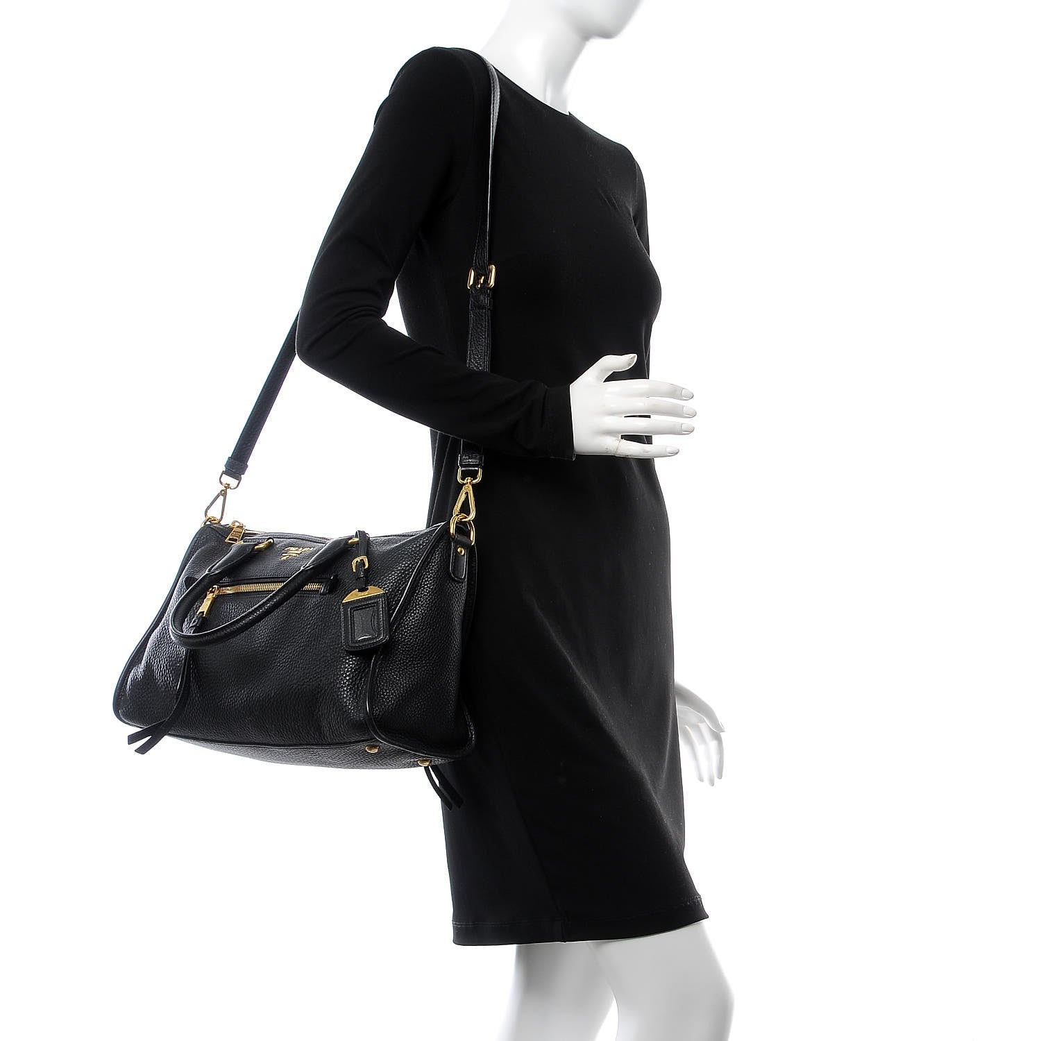 Prada Vitello Daino Shopping Satchel Black 2 of 8