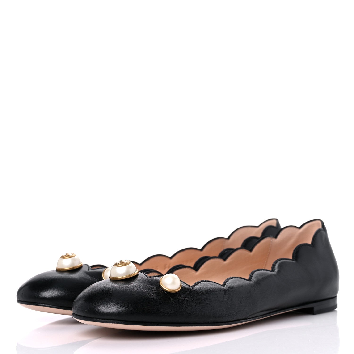 Gucci Malaga Kid Interlocking G Pearl Scalloped Flats 36 Black 3 of 10