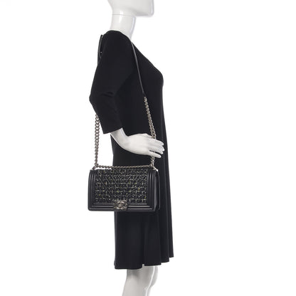 Chanel Lambskin Tweed Woven Medium Chevron Boy Flap Black 2 of 15