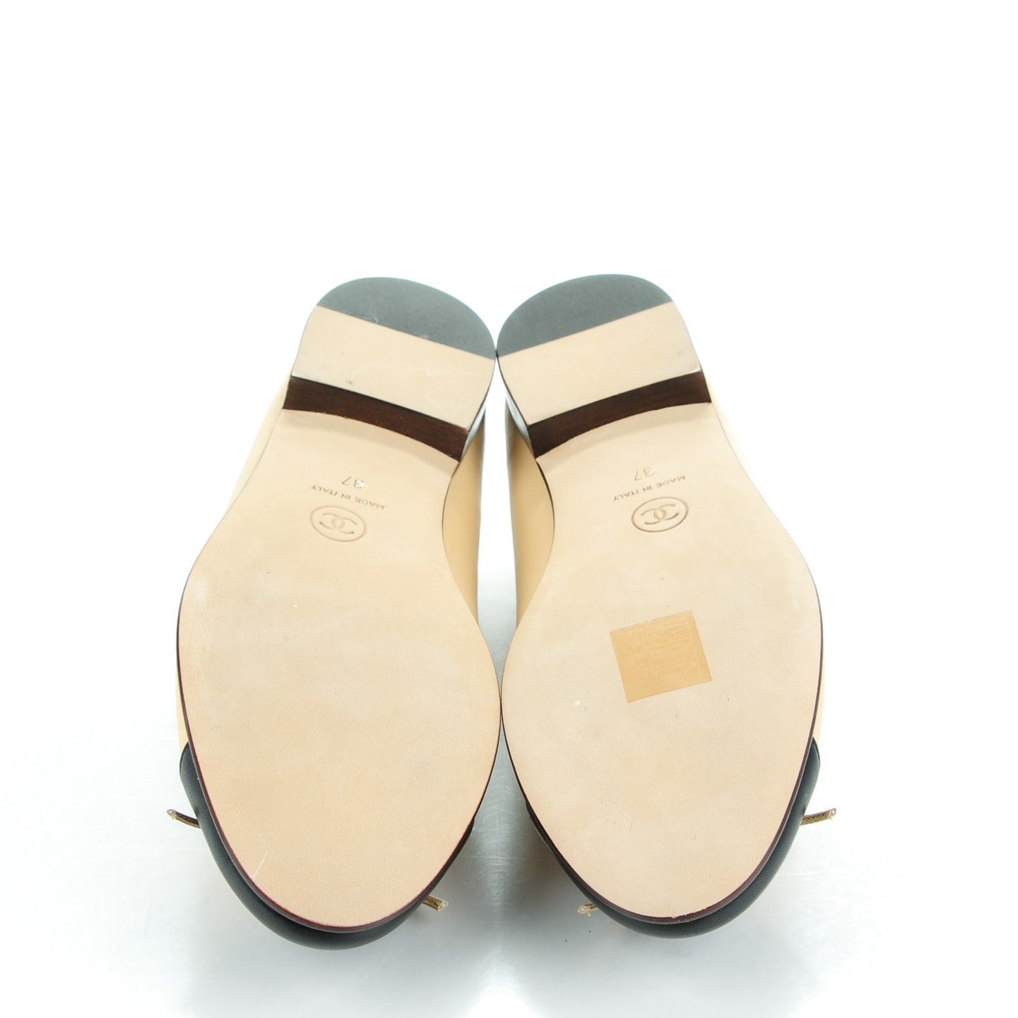 Lambskin Cap Toe Ballerina Flats 37 Beige Black